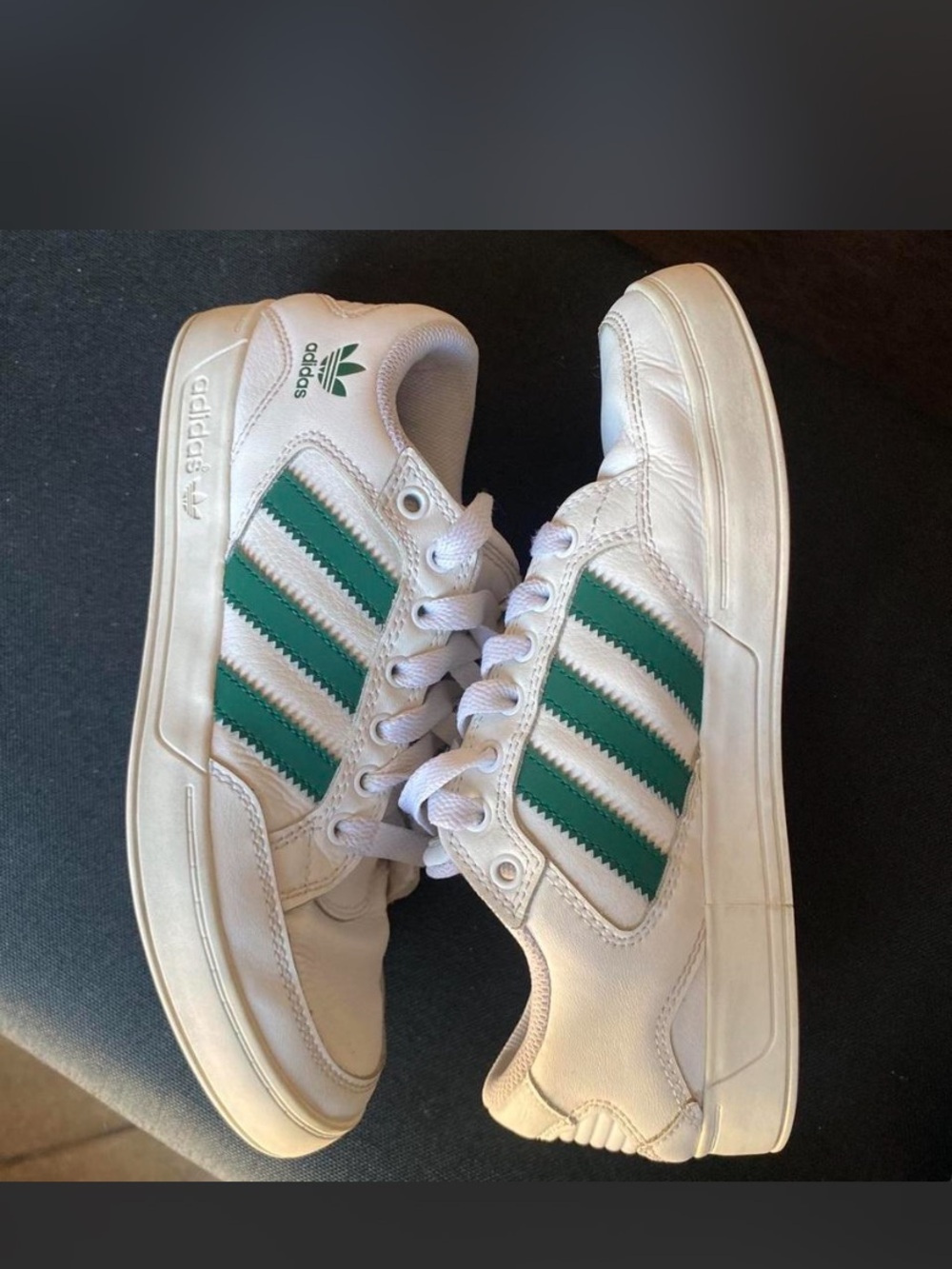 adidas White Sneakers with Green Stripes